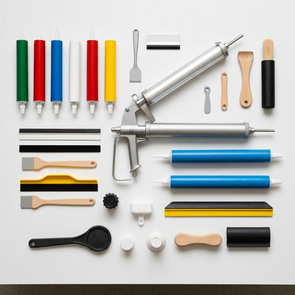 Professional caulking tools and supplies ready for use