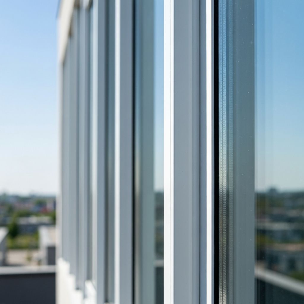 Perfectly sealed glass window frame with professional silicone sealant finish